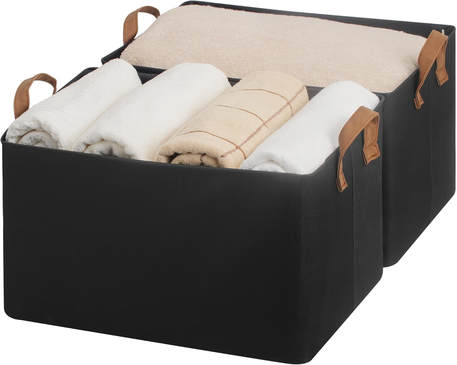 GhvyenntteS 3 Cestini Portatutto In Tessuto Catatonico - Beige 38x28x24 Cm - Con 3 Maniglie E Pannelli Rigidi - Contenitori Pieghevoli Per Scaffali, Armadi E Camerette