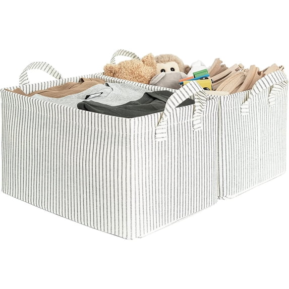 Storage Bins For Shelves With Metal Frame. Fabric Storage Bins. Nature and Gray. 2-Pack