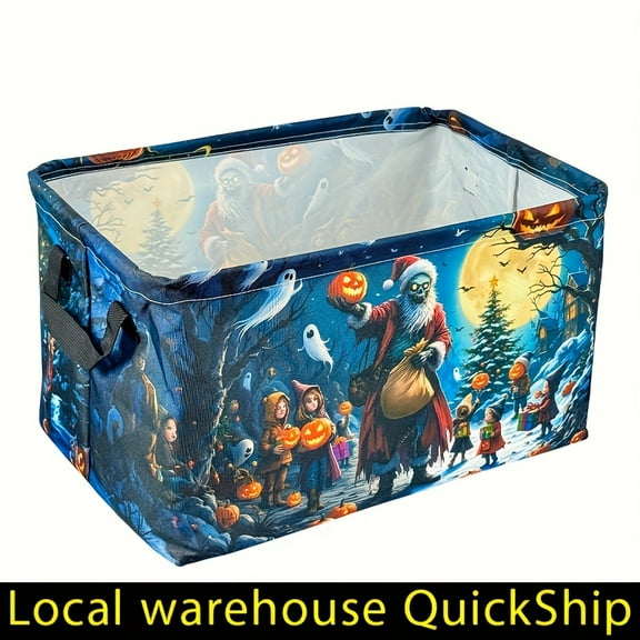 Storage Bins With Handles, Halloween Background With Pumpkins Ghosts And Cemetary Storage Box Storage Basket Collapsible, Skull Storage Basket, Gift Basket Teacher Basket Book Basket, Spooky Basket