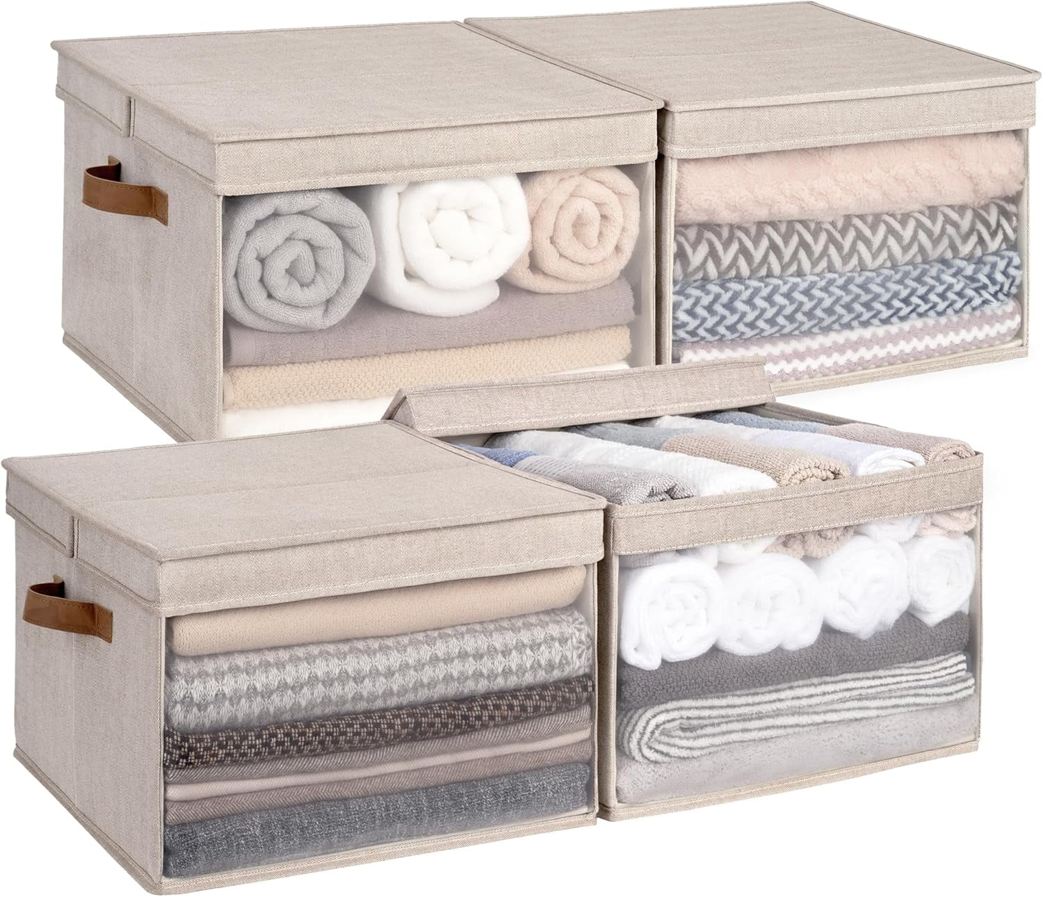 Storage Bins with Lid and Clear Window, Fabric Storage Boxes with Lids ...