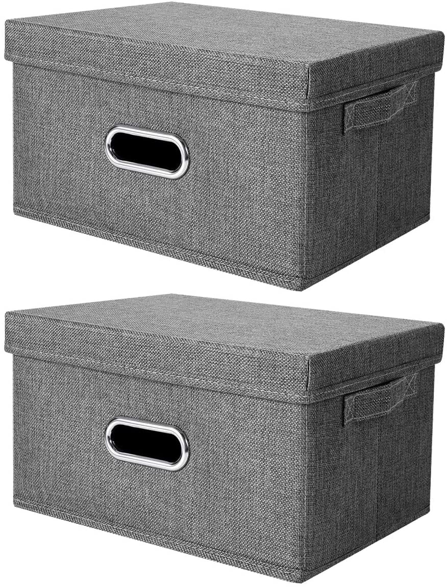 Storage Bins with Lid, Foldable Linen Fabric Storage Boxes with Dual ...