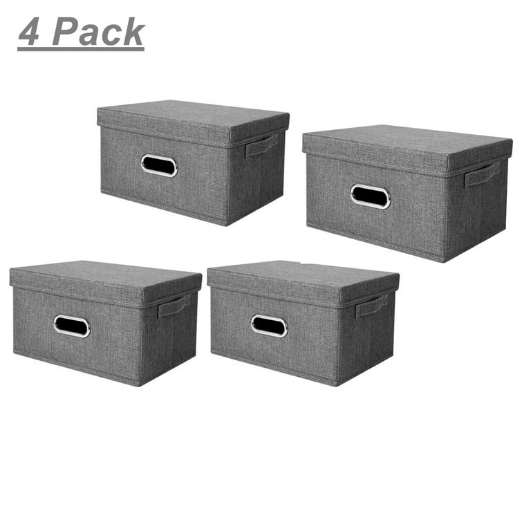 Storage Bins with Lid, Foldable Linen Fabric Storage Boxes with Dual  Handle, Collapsible Closet Organizer Containers with Cover for Home Bedroom