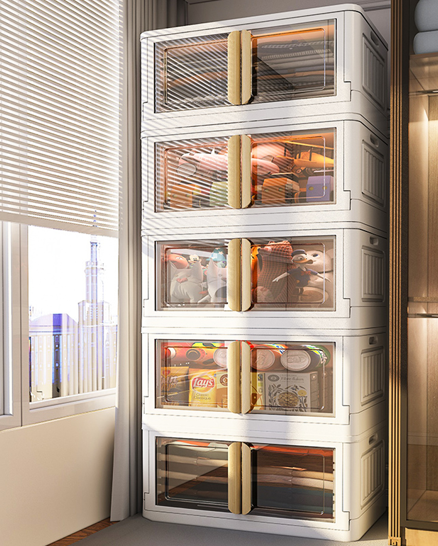 Collapsible Home Storage Set of 6 Foldable Fabric Low Storage Bins