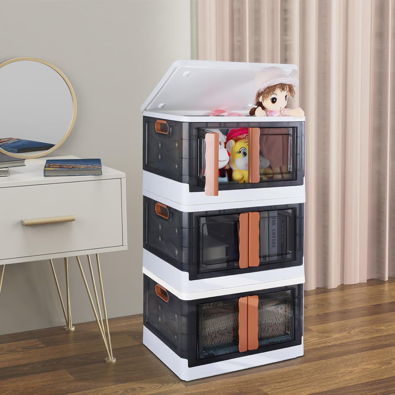 Storage Bins with Lids 3 Pack,11Gal Stackable Storage Bins with Wheels