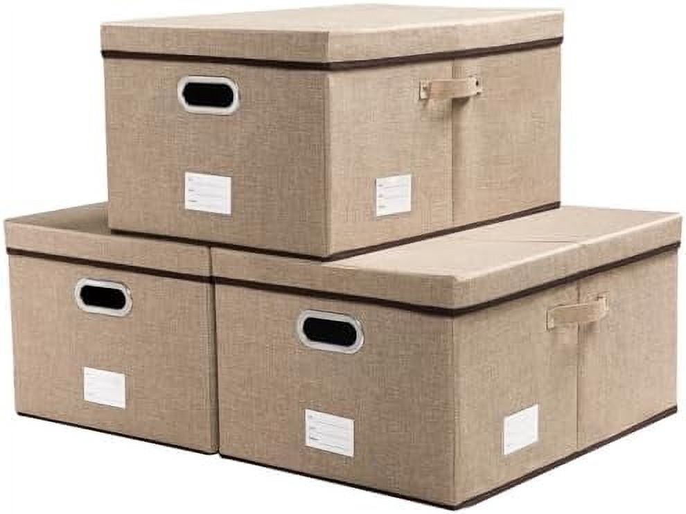 Storage Bins with Lids [3-Pack] Jute Fabric Foldable Storage Boxes ...