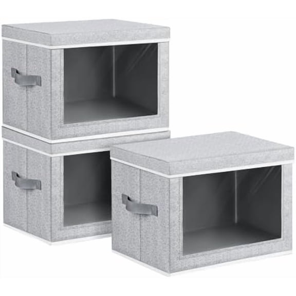 Storage Bins with Lids, 3 Pack Large Storage Cubes with Window, Closet Bins with Lids & Handles, Fabric Box for Organizing Clothes, Towels, Books, Blended