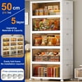 thumbnail image 1 of Storage Bins with Lids- 5 Tier Folding Storage box with Doors and Wheels, Collapsible Plastic Storage Bins for Closets, Stackable Storage Organizer, Storage Containers for Closet, White, 1 of 9