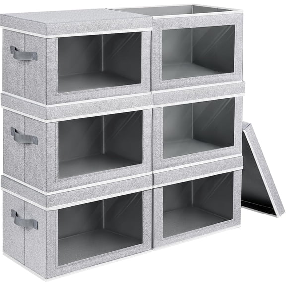 Storage Bins with Lids, 6 Pack Large Storage Cubes with Window, Closet Bins with Lids & Handles, Fabric Box for Organizing Clothes, Towels, Books, Blended
