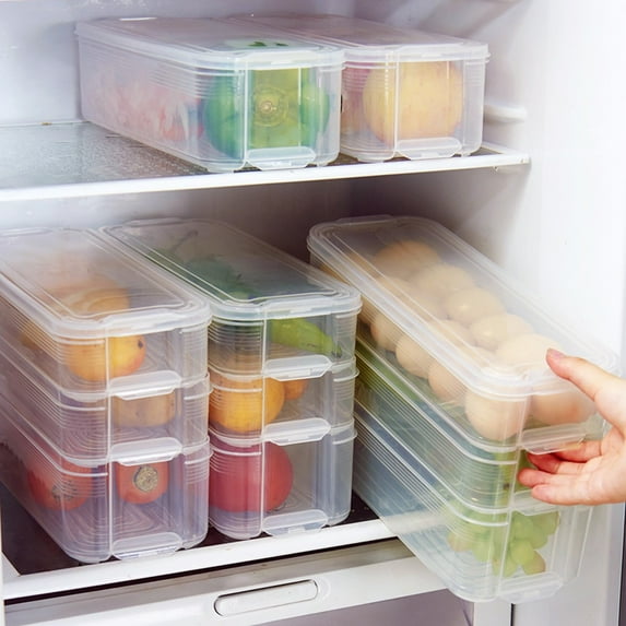 Storage Bins with Lids Cameland Clear Stackable Refrigerator BPA-Free Fridge Organization and Storage Containers for Fruit, Vegetable, Food, Drinks, Cereals, Fridge Organizer Bins on Clearance