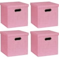 thumbnail image 1 of Storage Bins with Lids, Collapsible Linen Fabric Boxes Organizer Containers with Lid Foldable Storage Box Basket for Closet, Shelves, Home, Office, 11 x 11 x 11.4 Inch, 4 Pack, Pink, 1 of 14