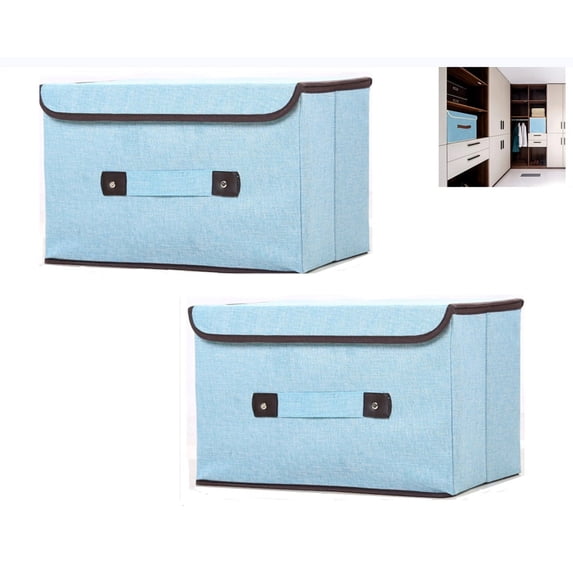 Storage Bins with Lids and Handles, 2 Pack Fabric Storage Boxes, Closet Organizers and Storage for Clothes Large Storage Boxes for Nursery, Closet, Bedroom, Home, Blue