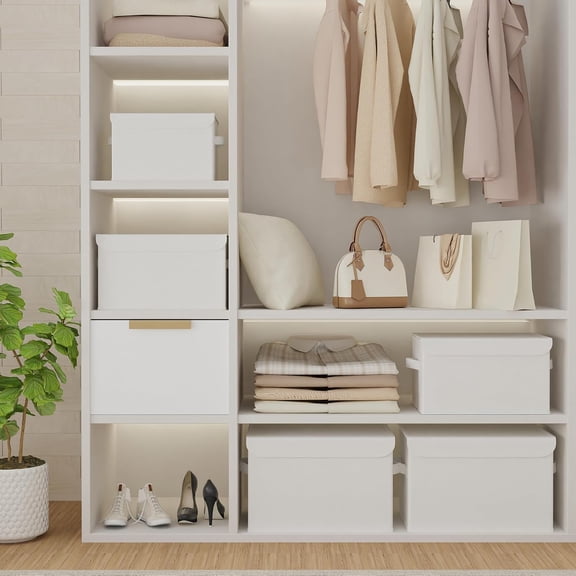 Storage Bins with Lids for Organizing, Closet Boxes with 2 Carrying Handles and Sturdy Heavy Cardboard, Home Organizers Cubes, 4 Pack, White, 15 x 9.8 x 9.8 In, XSNY12WL-4