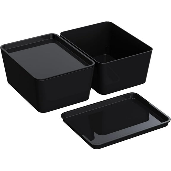 Storage Bins With Lids Plastic Containers: Multipurpose Stackable Storage Container Bins With Lid For Home And Office Organization, Small Storage Bin, 2 Pcs 5x7 Storage Container, Black