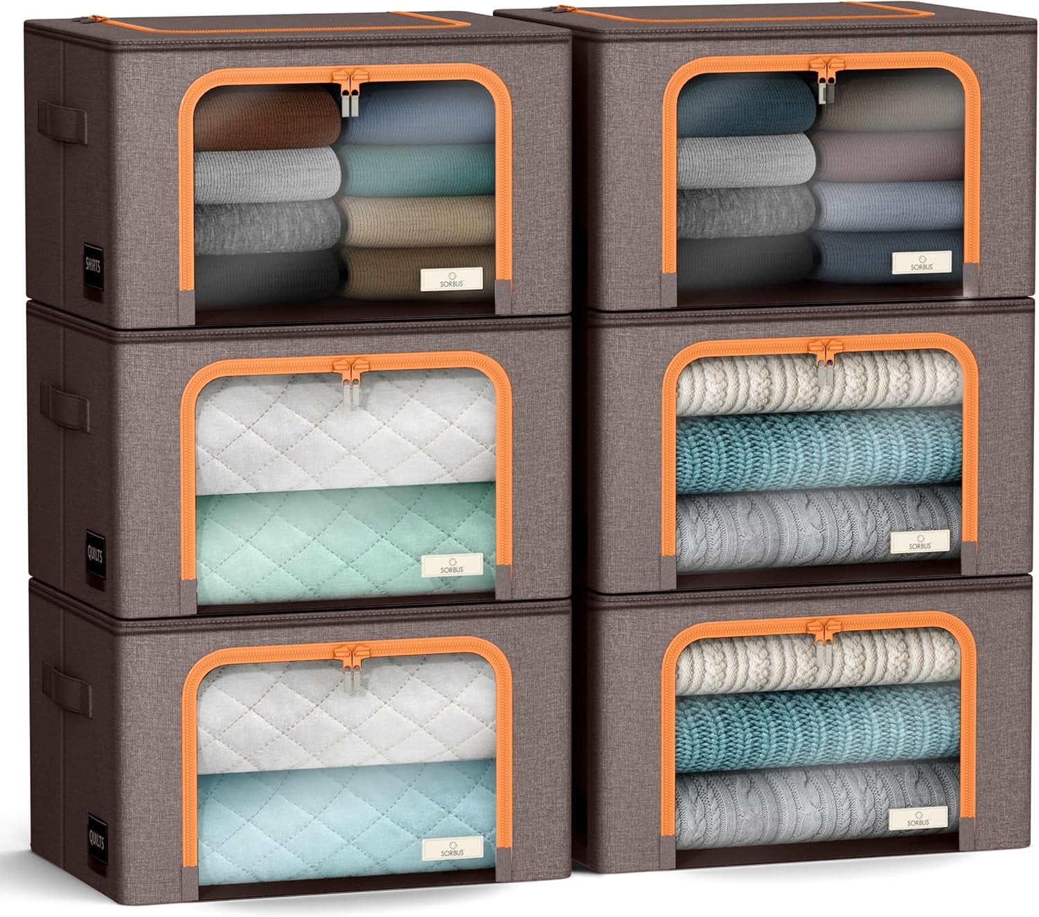 Storage Bins with Metal Frame - Stackable & Foldable Clothes Organizer ...