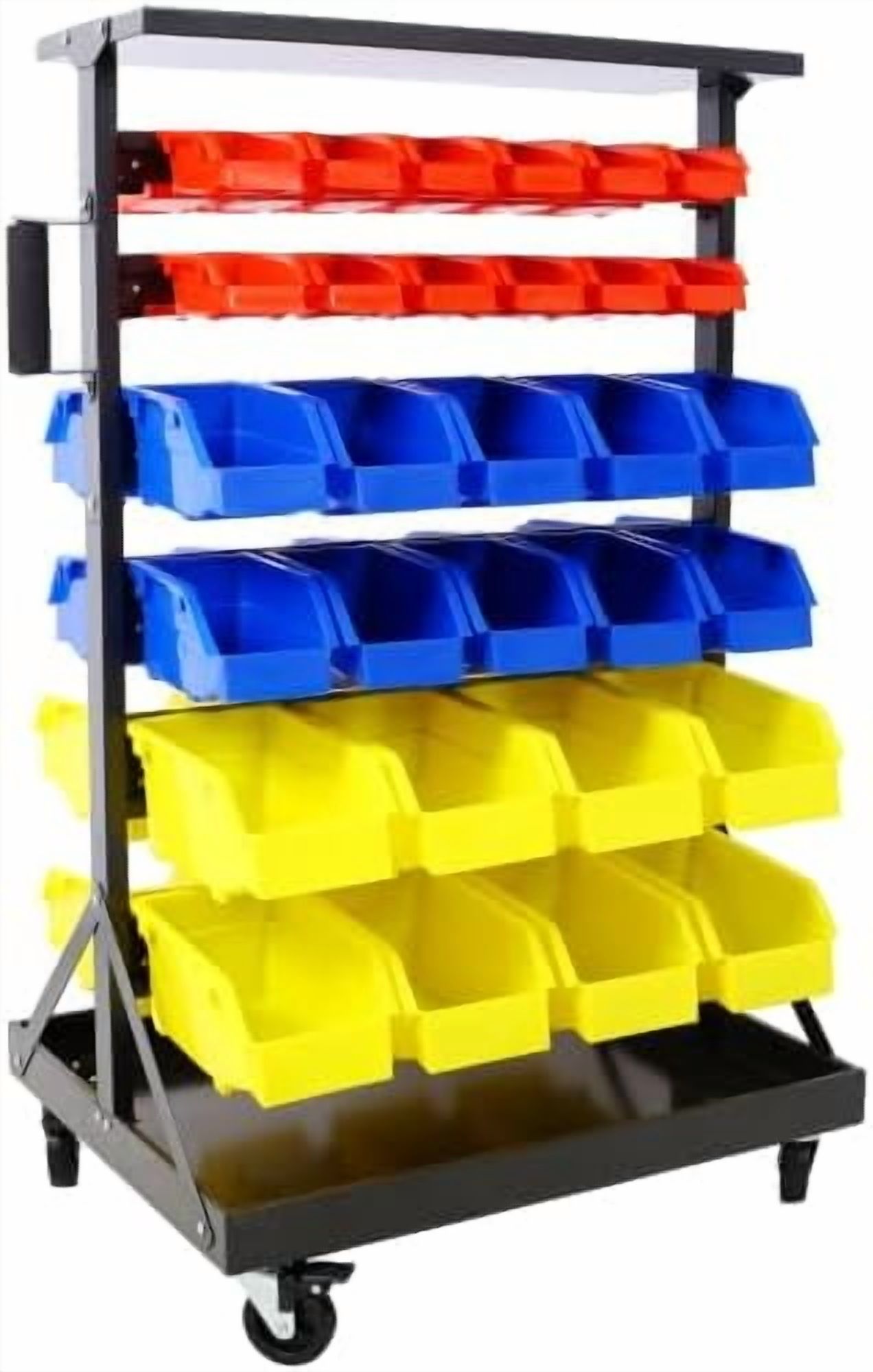 Parts Bin Racking Storage Bins Parts Rack, 6-Tier Dual-Sided Rolling Bin Rack with Tray ...