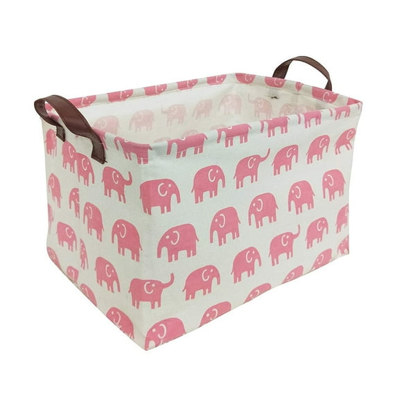 Storage Bins Pink for Baby, Kids or Pets - 15"L x 10"W x 9"H Fabric Collapsible Storage Bin for Organizing Toys, Nursery Basket, Shelf Basket, Gift Baskets ( Rectangular - Pink Elephant )