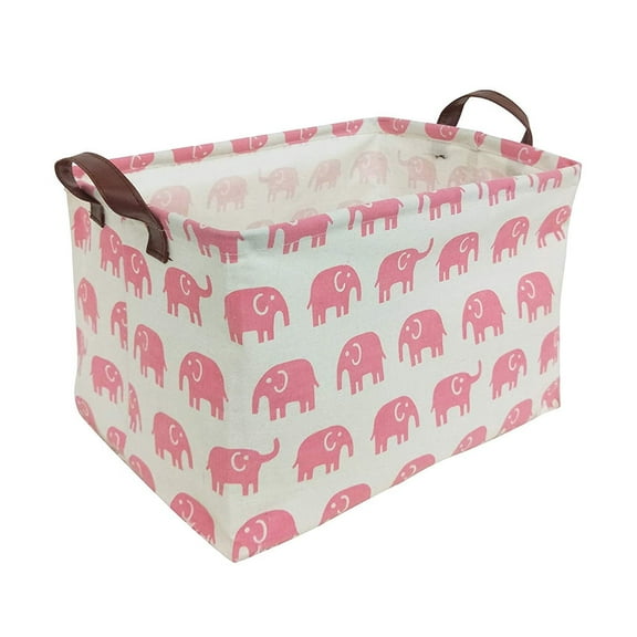 Storage Bins Pink for Baby, Kids or Pets - 15"L x 10"W x 9"H Fabric Collapsible Storage Bin for Organizing Toys, Nursery Basket, Shelf Basket, Gift Baskets ( Rectangular - Pink Elephant )