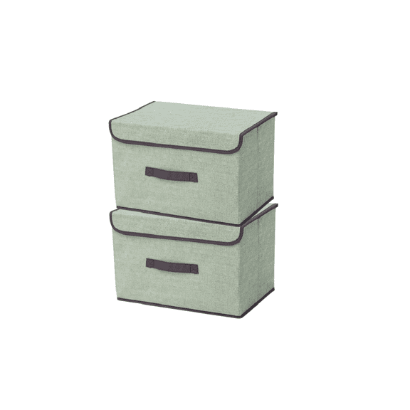 Storage Bins Set of 2, Storage Baskets Foldable Storage Boxes Cubes with Lids, Fabric Storage Bin Organizer Collapsible Box Container, Green , Small