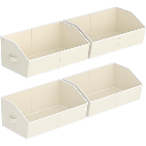 Storage Bins for Shelves - Large Trapezoid Closet Shelf Organizer, Fabric Organization Bins with Handles, Storage Baskets for Clothes, Towel, Purse, 4 Pack, Beige