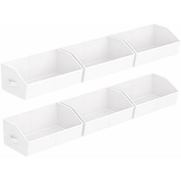 Storage Bins for Shelves - Large Trapezoid Closet Shelf Organizer, Fabric Organization Bins with Handles, Storage Baskets for Clothes, Towel, Purse, 6 Pack, White
