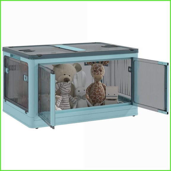 Storage Bins Stackable Collapsible with Lids & Wheels | Blue | Plastic