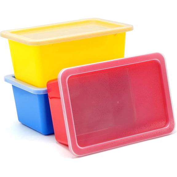 4E's Novelty 3 Pack 5 Qt Plastic Storage Bins with Lids, Stackable Classroom Organizers