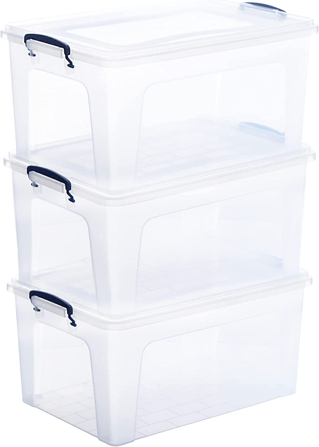 Storage Bins With Lids Clear Boxes For Organizing, Stackable Plastic