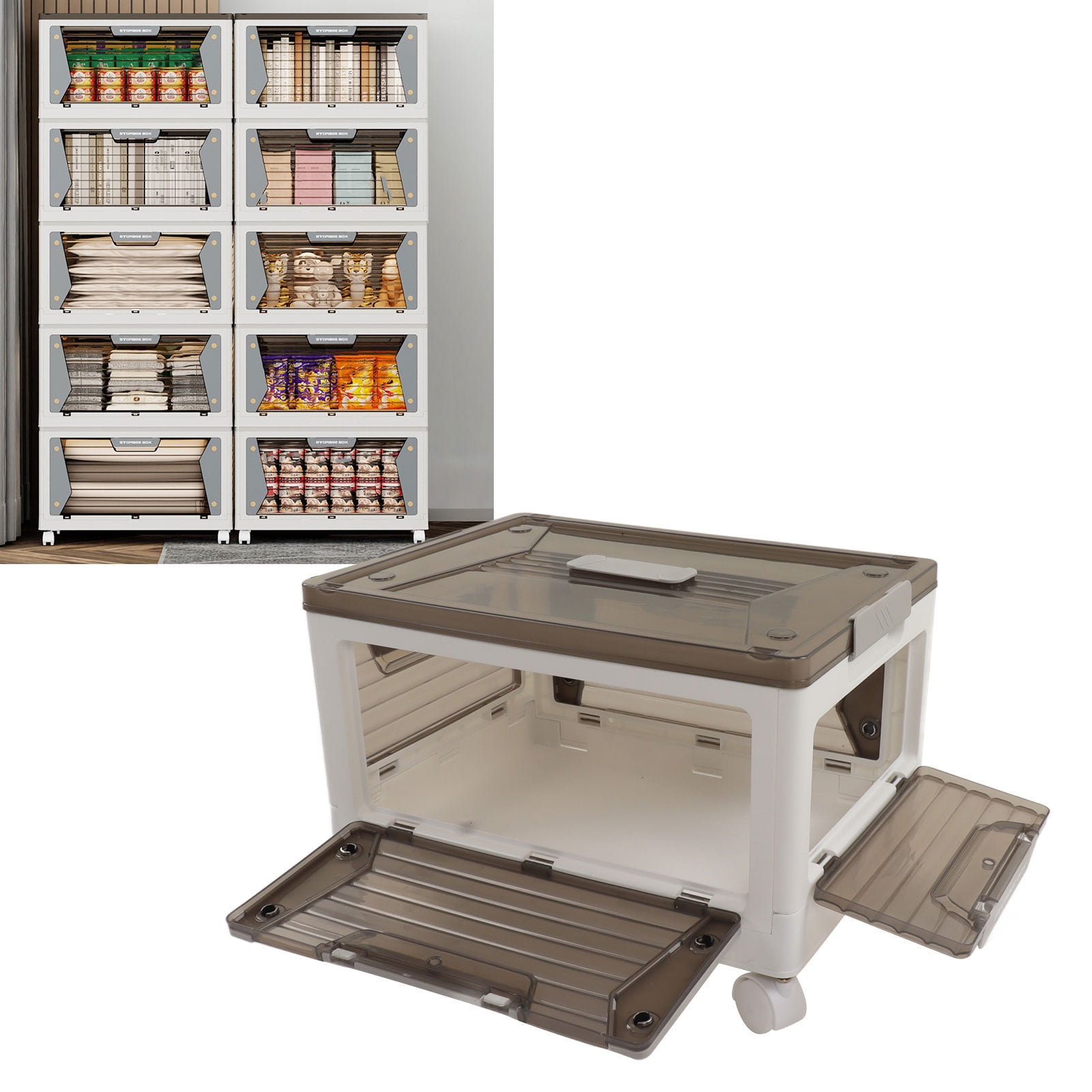 Storage Bins With Wheels, Stackable Storage Boxes With Lids Folding