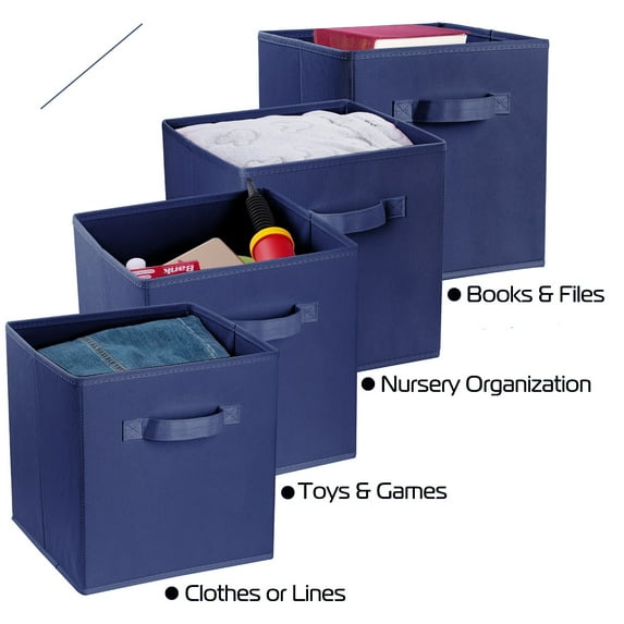 Storage Bins TeqHome Collapsible Fabric Cube Storage Basket for Shelves Organizing Closet Shelf Decorative Non-Woven Fabric Closet Organizer Bins with Handles (Blue 4 Pack)
