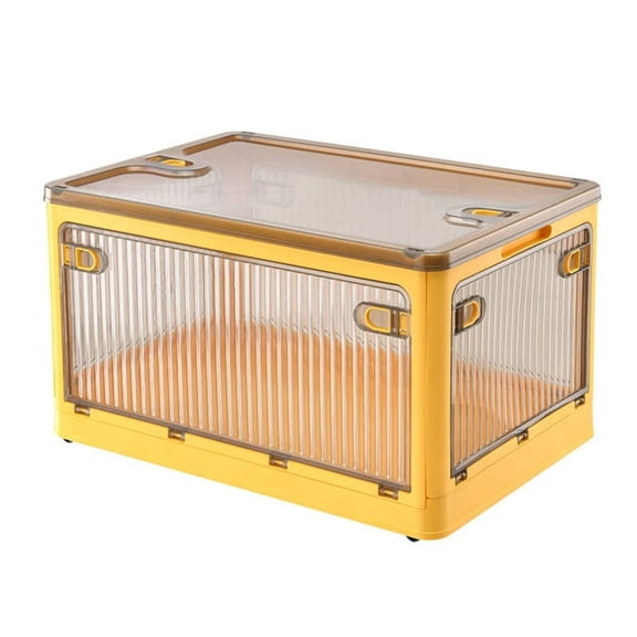 Storage Bins with Clear Doors Foldable Stackable Storage Bins with Lids Wheels & Doors Trunk Organizer B,1 x storage rack,Yellow