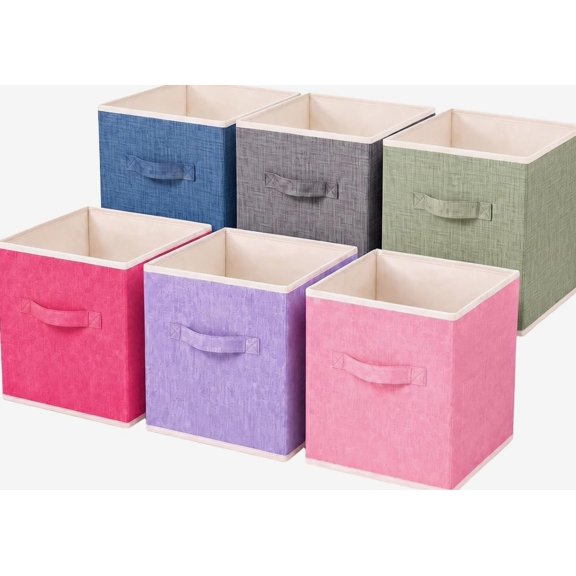 Storage Bins with Foldable Linen Storage Cubes 6 Pack, Mix Colors