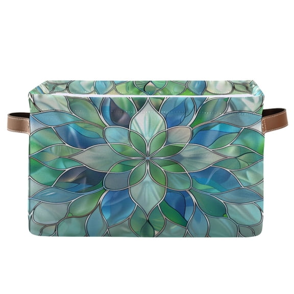 Storage Bins with Handle Fabric Organizer Basket Foldable Box 1 Pack Abstract Floral Stained Glass 14.2x10.2x8.3