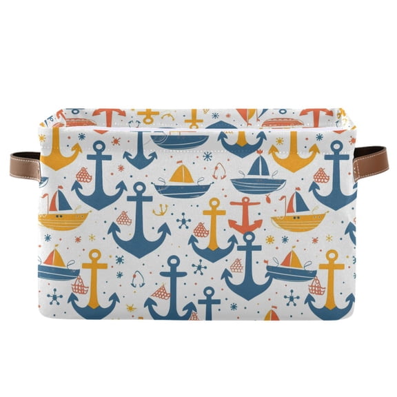 Storage Bins with Handle Fabric Organizer Basket Foldable Box 1 Pack Anchors Boats Dots 14.2x10.2x8.3