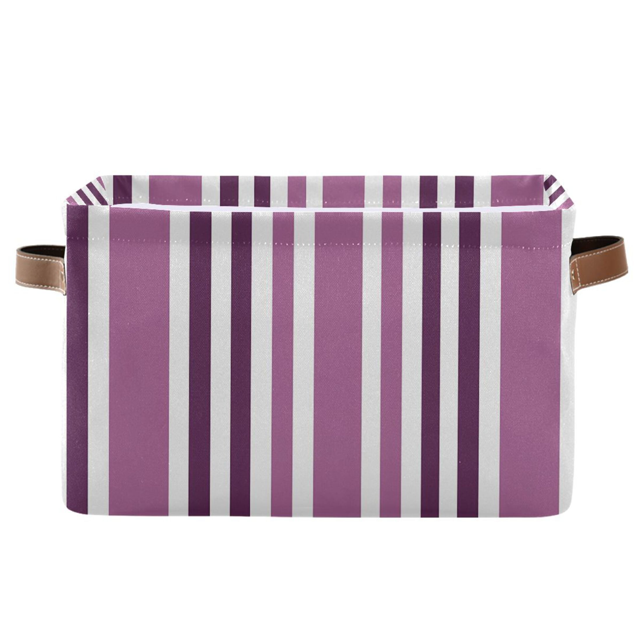 Storage Bins with Handle Fabric Organizer Basket Foldable Box 1 Pack Aubergine and White Stripes 14.2x10.2x8.3