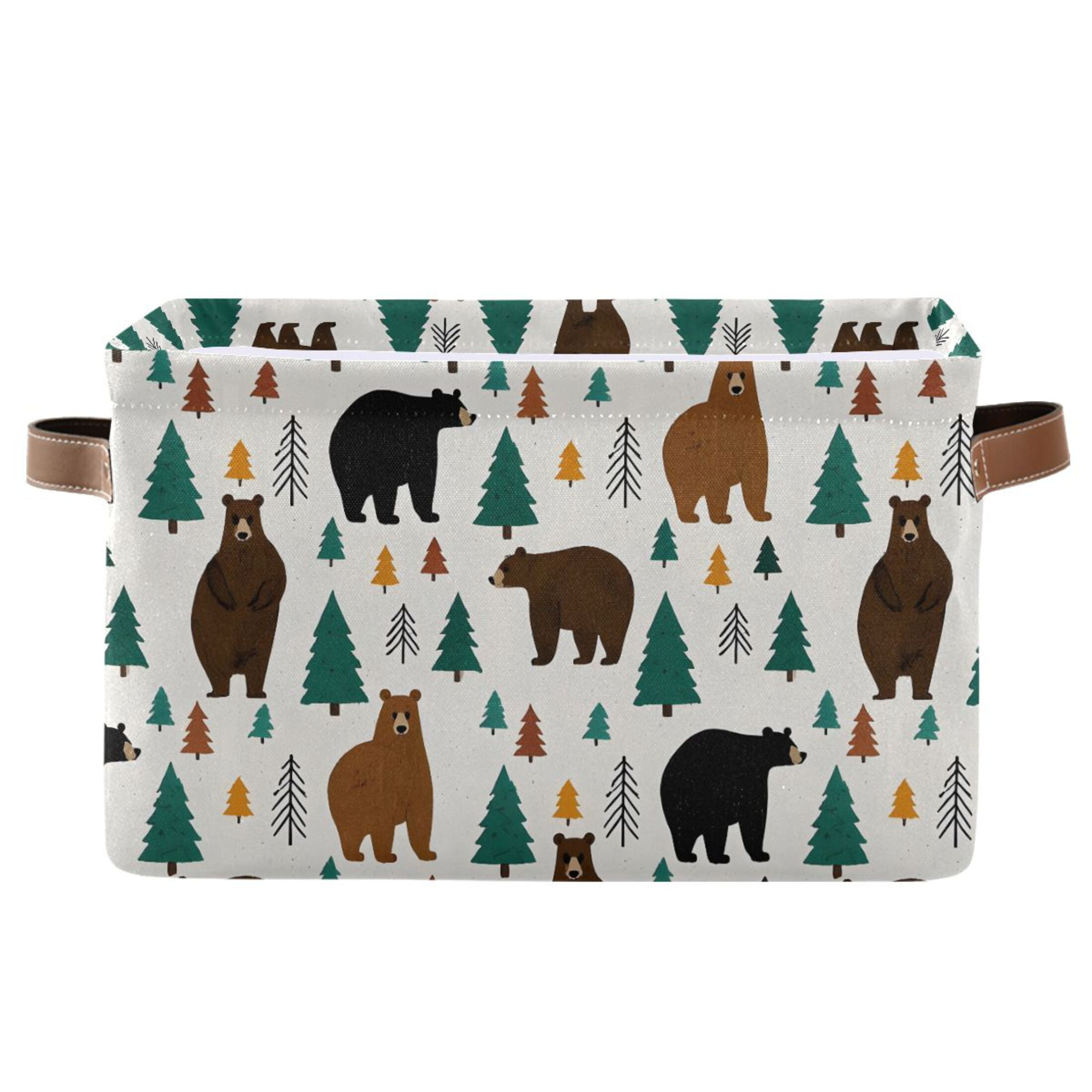 Storage Bins with Handle Fabric Organizer Basket Foldable Box 1 Pack Bear Forest 14.2x10.2x8.3