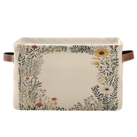Storage Bins with Handle Fabric Organizer Basket Foldable Box 1 Pack Beautiful Wildflowers Frame 14.2x10.2x8.3