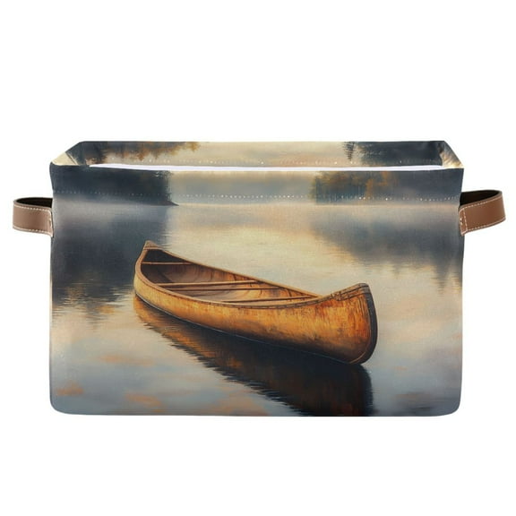 Storage Bins with Handle Fabric Organizer Basket Foldable Box 1 Pack Canoe on Calm Lake 14.2x10.2x8.3