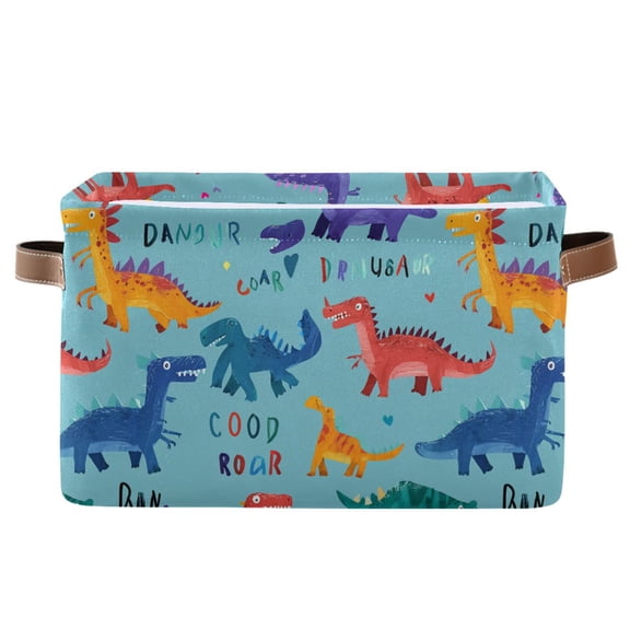 Storage Bins with Handle Fabric Organizer Basket Foldable Box 1 Pack Cartoon Dinosaurs in Various Colors 14.2x10.2x8.3