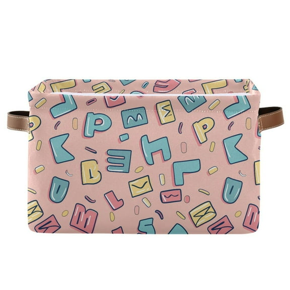 Storage Bins with Handle Fabric Organizer Basket Foldable Box 1 Pack Cartoon Letter and Character 14.2x10.2x8.3