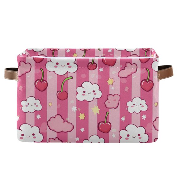 Storage Bins with Handle Fabric Organizer Basket Foldable Box 1 Pack Clouds Cherries Star 14.2x10.2x8.3