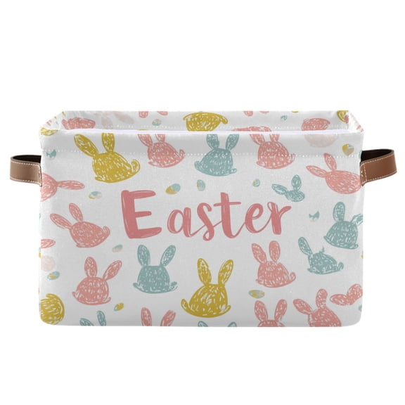 Storage Bins with Handle Fabric Organizer Basket Foldable Box 1 Pack Colorful Bunnies and Eggs 14.2x10.2x8.3