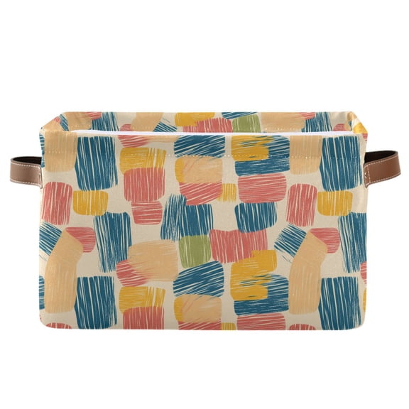 Storage Bins with Handle Fabric Organizer Basket Foldable Box 1 Pack Colorful Line Doodle Squares 14.2x10.2x8.3