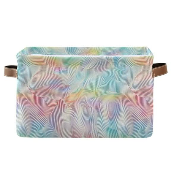 Storage Bins with Handle Fabric Organizer Basket Foldable Box 1 Pack Colorful Line Waves 14.2x10.2x8.3