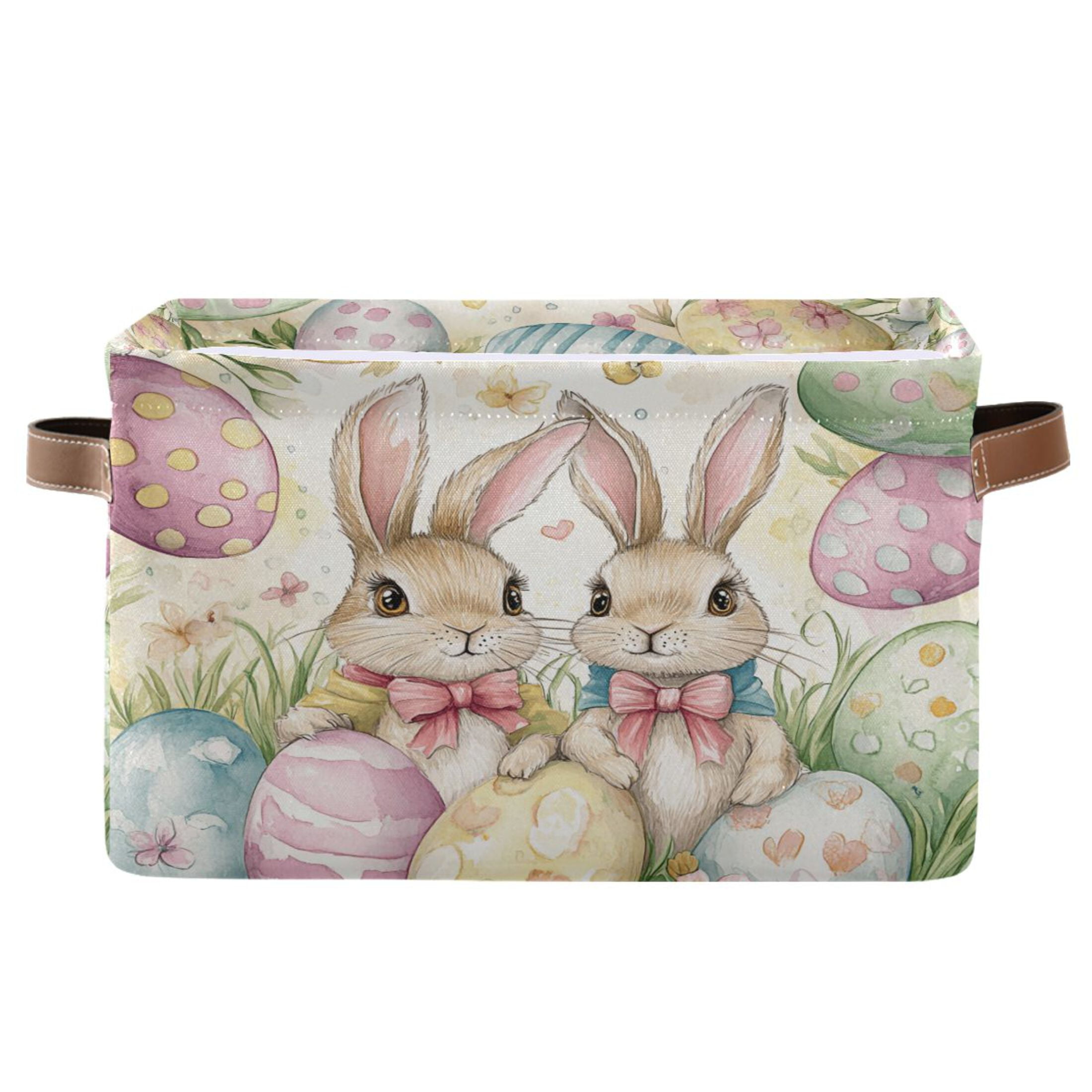 Storage Bins with Handle Fabric Organizer Basket Foldable Box 1 Pack Cute Bunnies and Easter Eggs 14.2x10.2x8.3