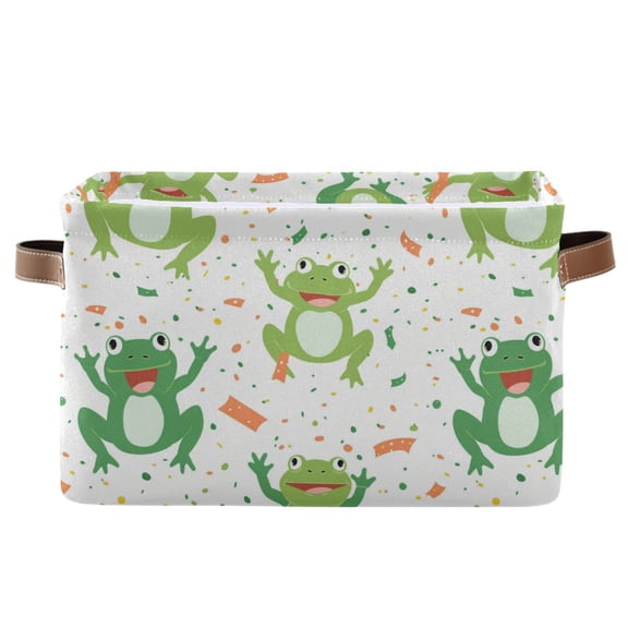 Storage Bins with Handle Fabric Organizer Basket Foldable Box 1 Pack Cute Cartoon Frogs with Confetti 14.2x10.2x8.3