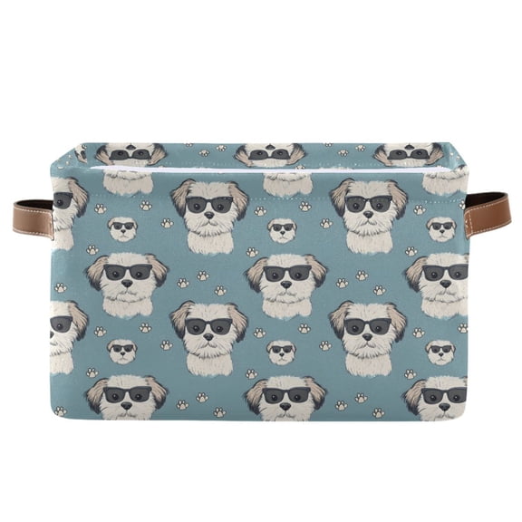 Storage Bins with Handle Fabric Organizer Basket Foldable Box 1 Pack Cute Dogs with Sunglasses 14.2x10.2x8.3