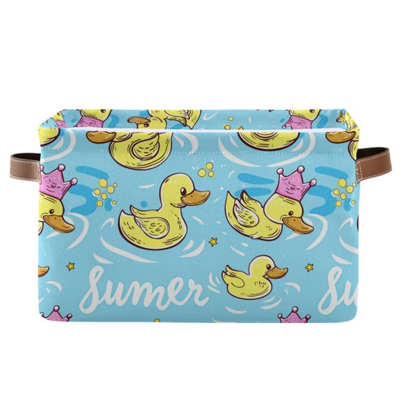 Storage Bins with Handle Fabric Organizer Basket Foldable Box 1 Pack Cute Duck with Crown 14.2x10.2x8.3