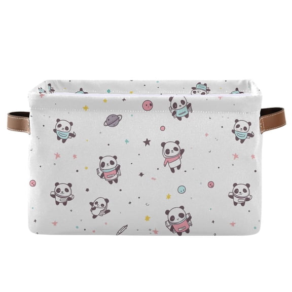 Storage Bins with Handle Fabric Organizer Basket Foldable Box 1 Pack Cute Panda Planet 14.2x10.2x8.3