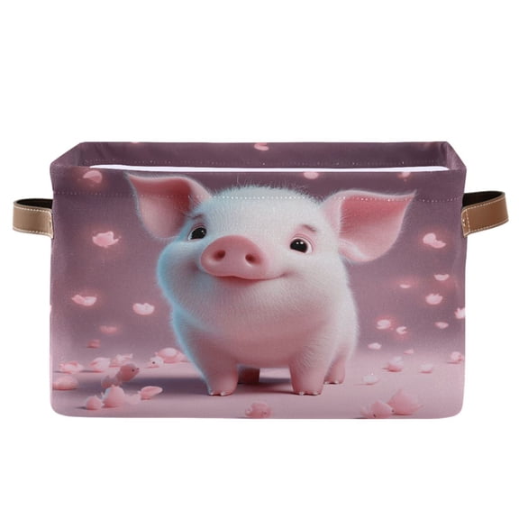 Storage Bins with Handle Fabric Organizer Basket Foldable Box 1 Pack Cute Pig and Petals 14.2x10.2x8.3