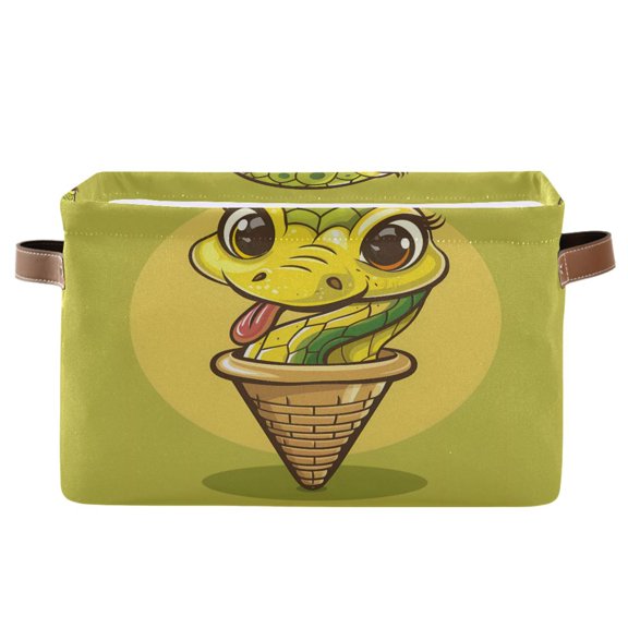 Storage Bins with Handle Fabric Organizer Basket Foldable Box 1 Pack Cute Snake in Cone 14.2x10.2x8.3